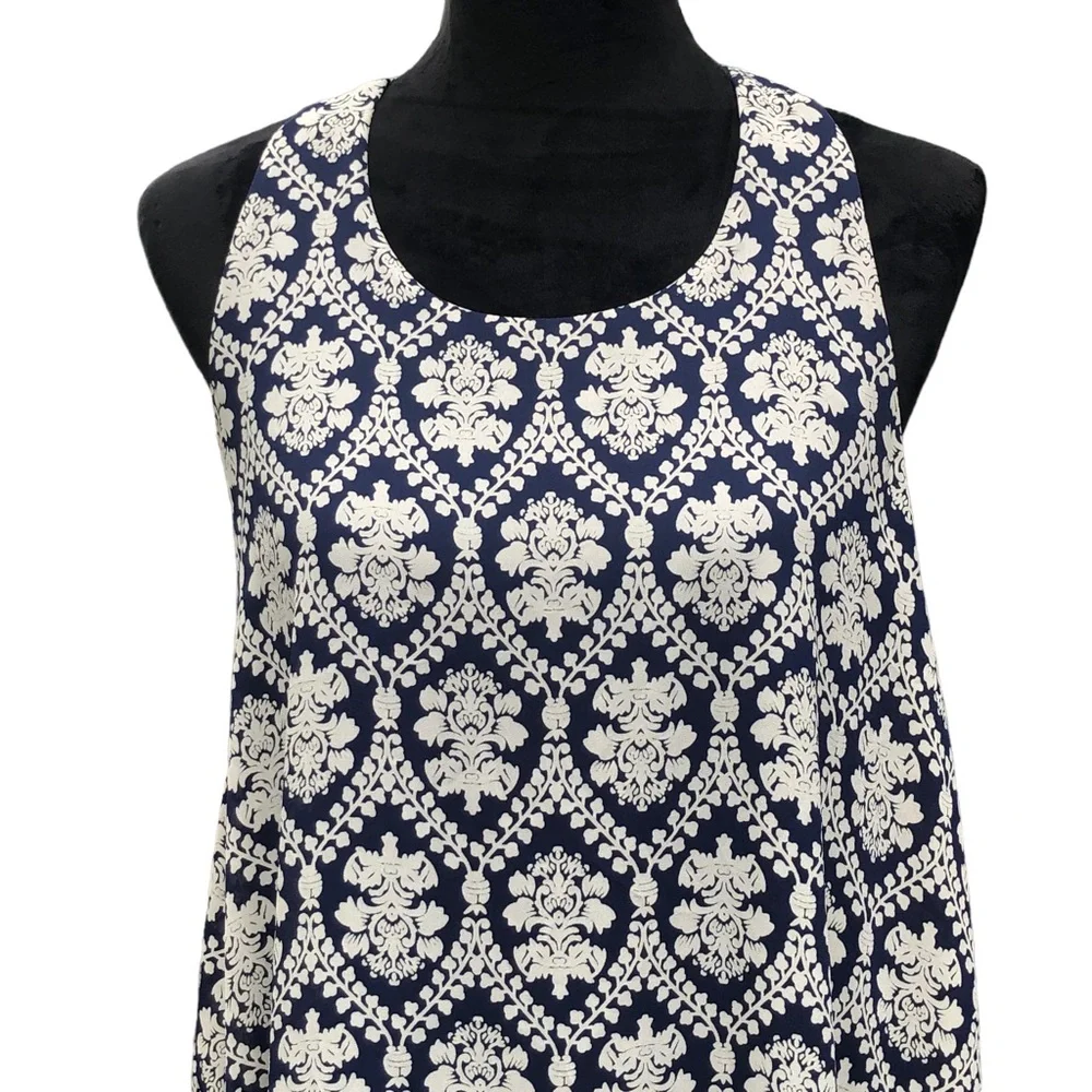 Buttons Navy Blue Victorian Print Dress size Medium - Picture 5 of 8